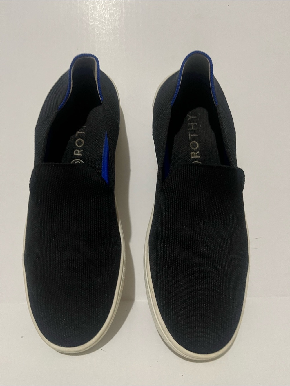 Rothy's Women’s Black Knit Slip-On Loafers with Blue Accent
